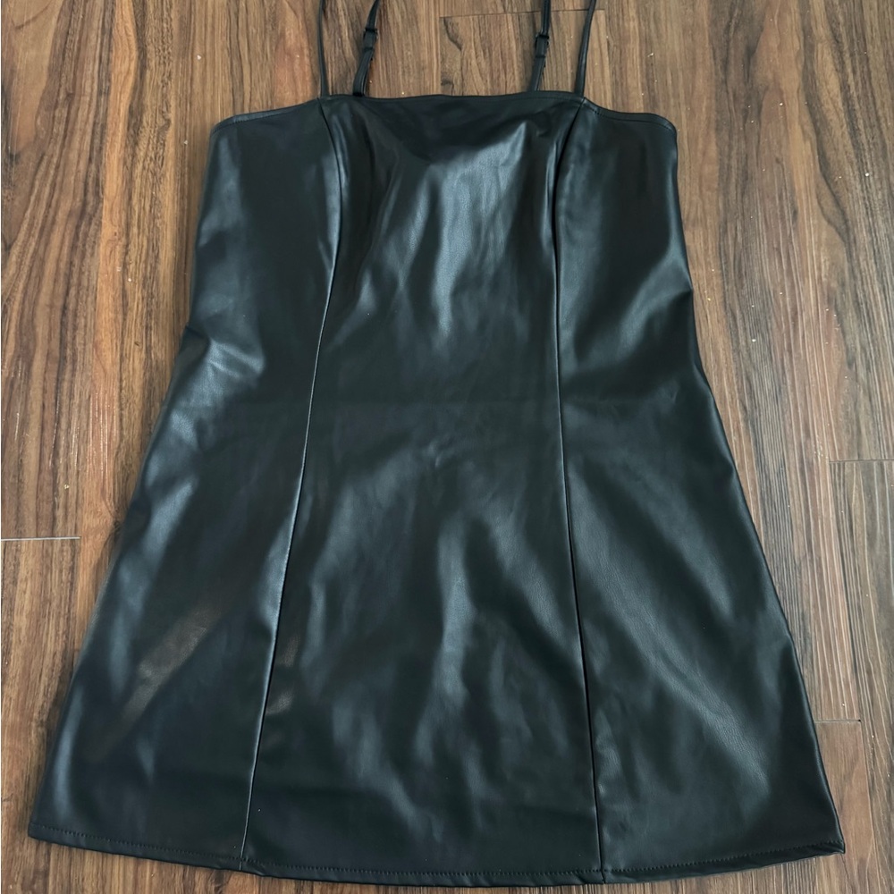Topshop Women's 10 Black Faux Leather Mini Dress Gothic Rock Villain Matrix